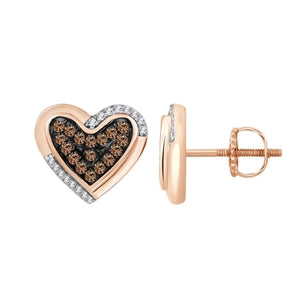 LADIES EARRING 1/4 CT WHITE/CHOCOLATE ROUND DIAMOND 10K ROSE GOLD