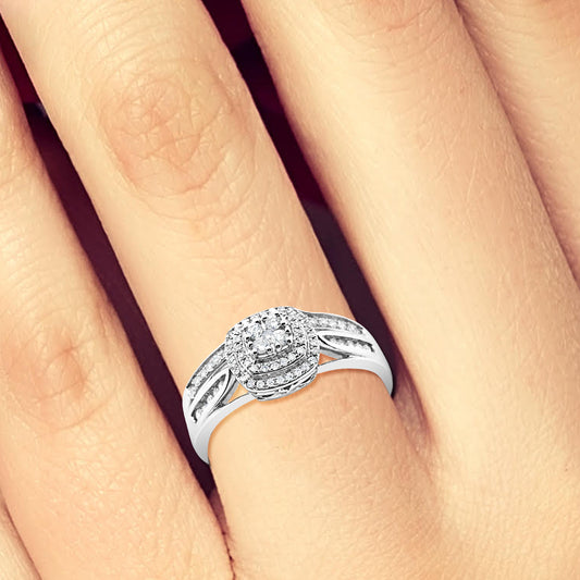 Diamond Halo Engagement Ring .30 CTW Round Cut 10K White Gold