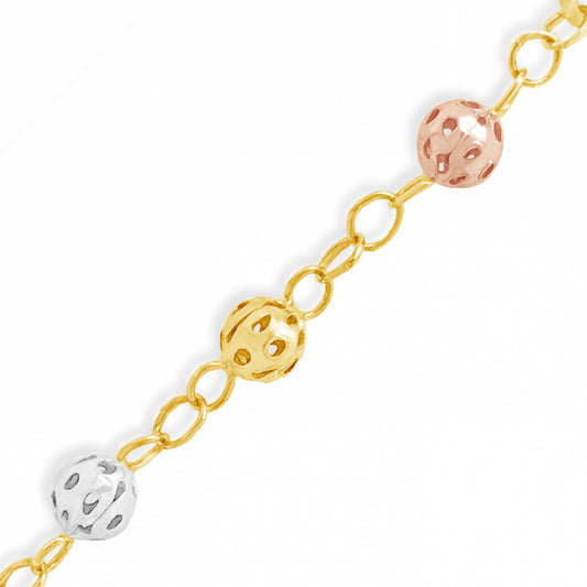 10K Yellow Gold  24" Tri Colored Rosary w/ Beaded Cuts