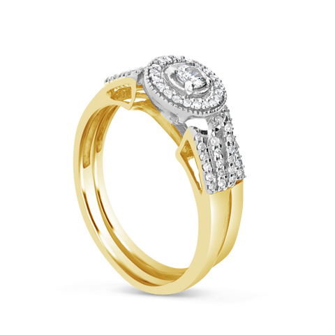 Diamond Halo Engagement Ring .35 CTW Round Cut 10K Yellow Gold