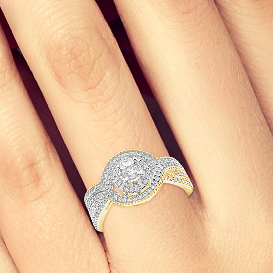 Diamond Halo Engagment Ring .33 CTW Round Cut 10K Yellow Gold