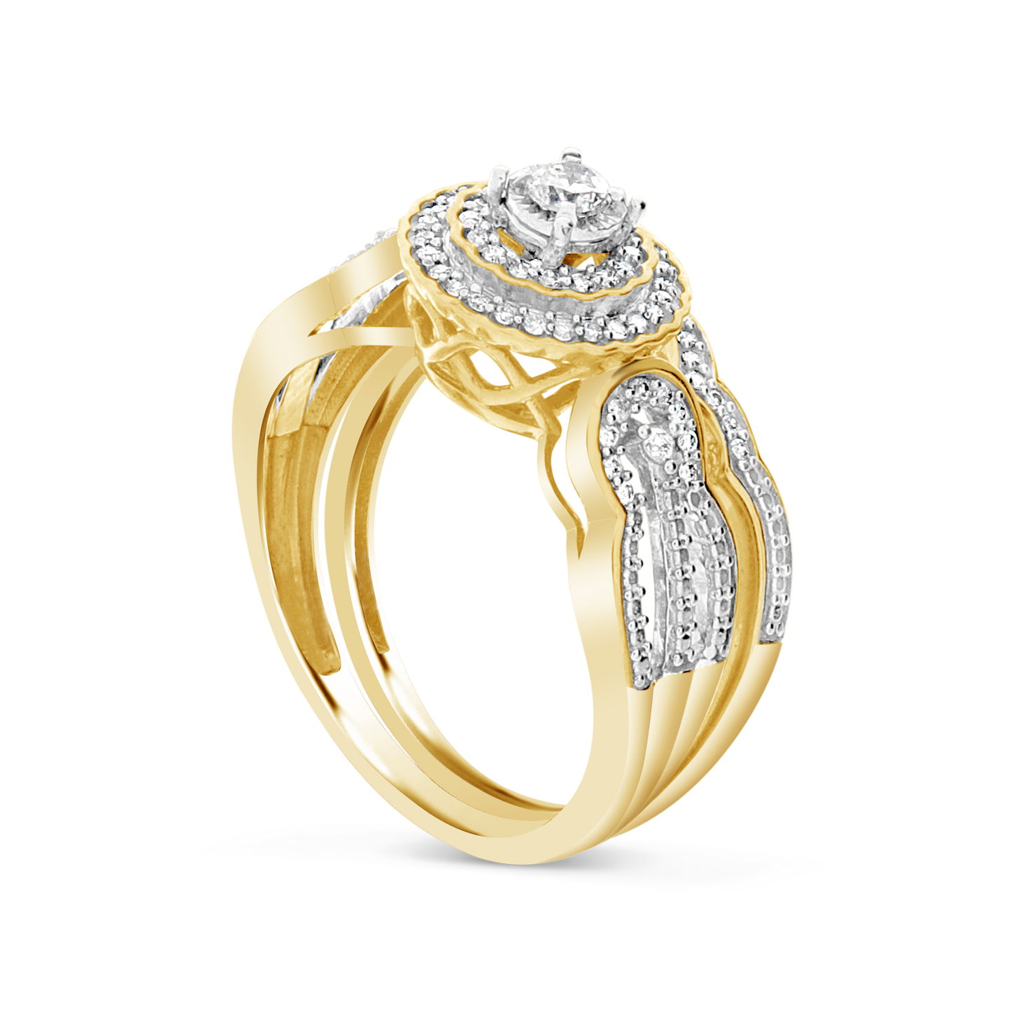 Diamond Halo Engagment Ring.33 CTW Round Cut 10K Yellow Gold