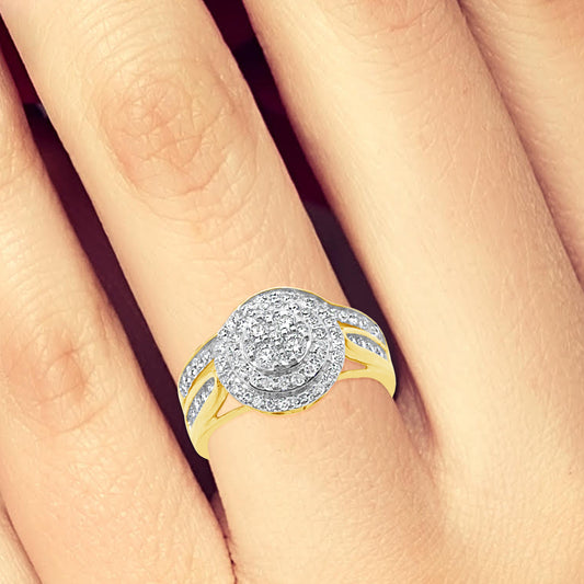 Diamond Halo Engagement Ring .75 CTW Round Cut 14K Yellow Gold