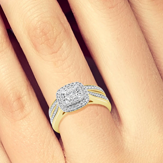 Diamond Halo Engagement Ring .50 CTW Round Cut 10K Yellow Gold