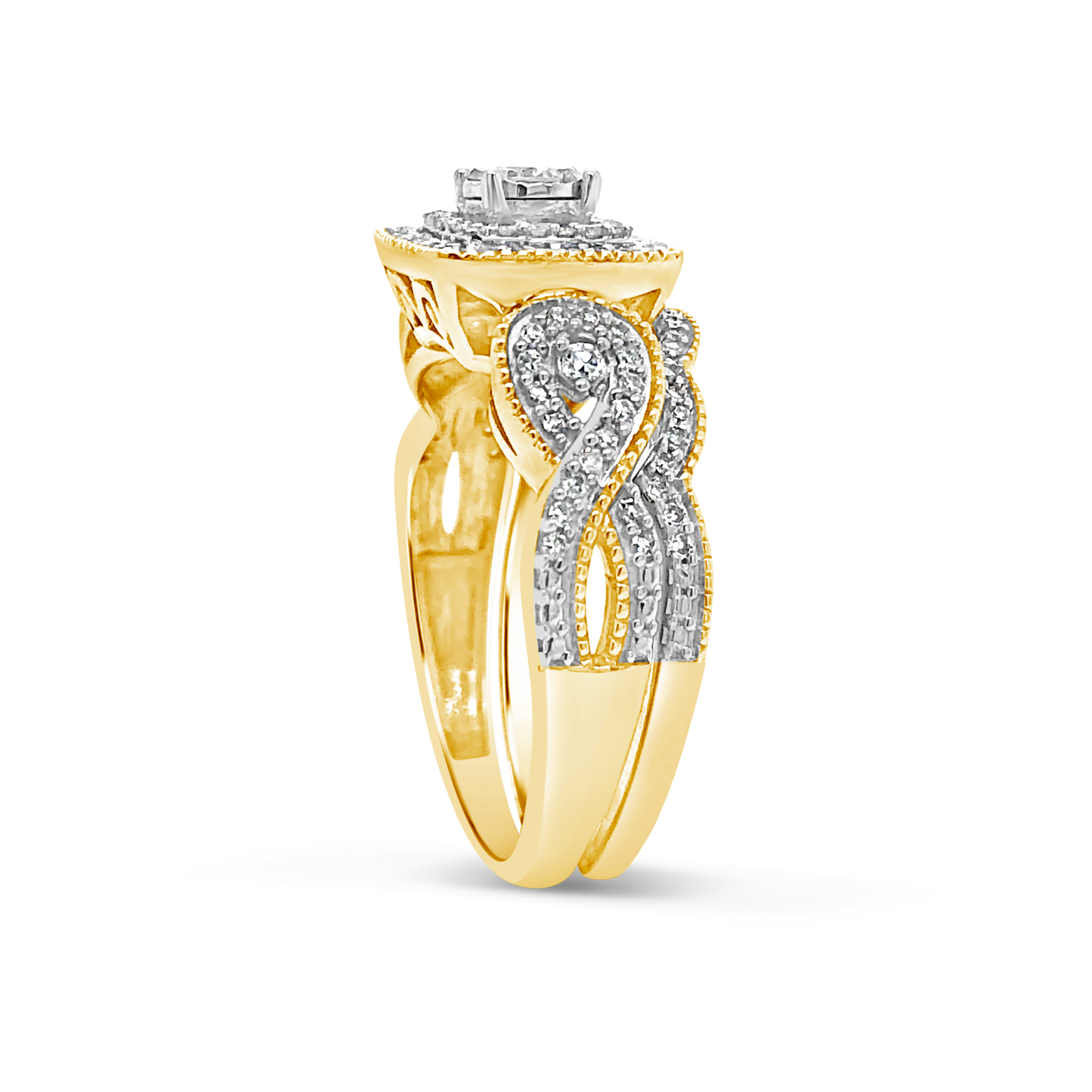 Diamond Halo Engagement Ring .50 CTW Round Cut 14K yellow Gold