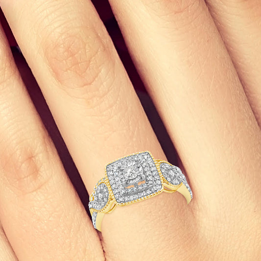 Diamond Halo Engagement Ring .50 CTW Round Cut 14K yellow Gold