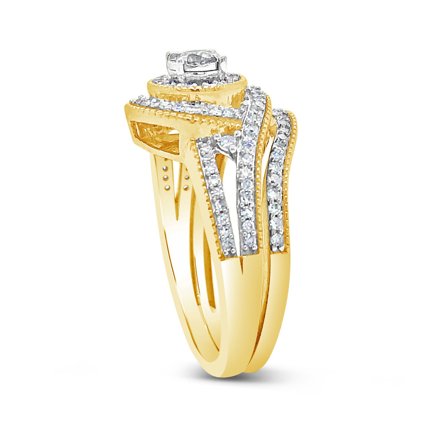 Diamond Halo Engagement Ring .50 CTW Round Cut 14K Yellow Gold