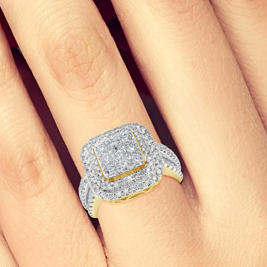 Diamond Halo Engagement Ring 1.50 CTW Round Cut 10K Yellow Gold