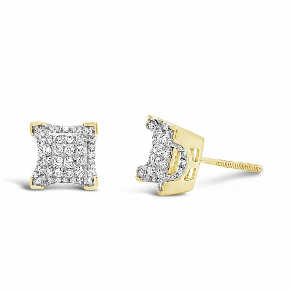10K Yellow Gold .25ct Diamond 3D Square Earrings