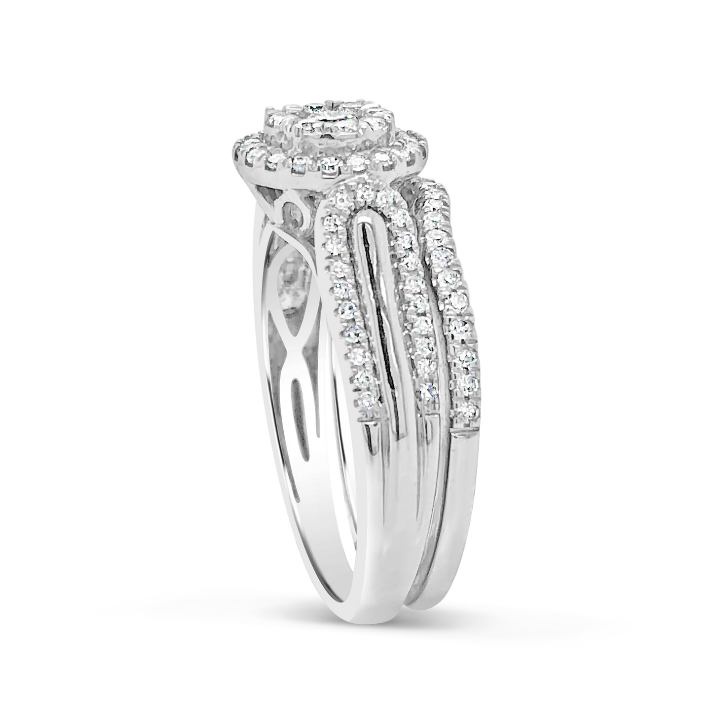 Diamond Halo Engagement Ring .65 CTW Round Cut 10K White Gold