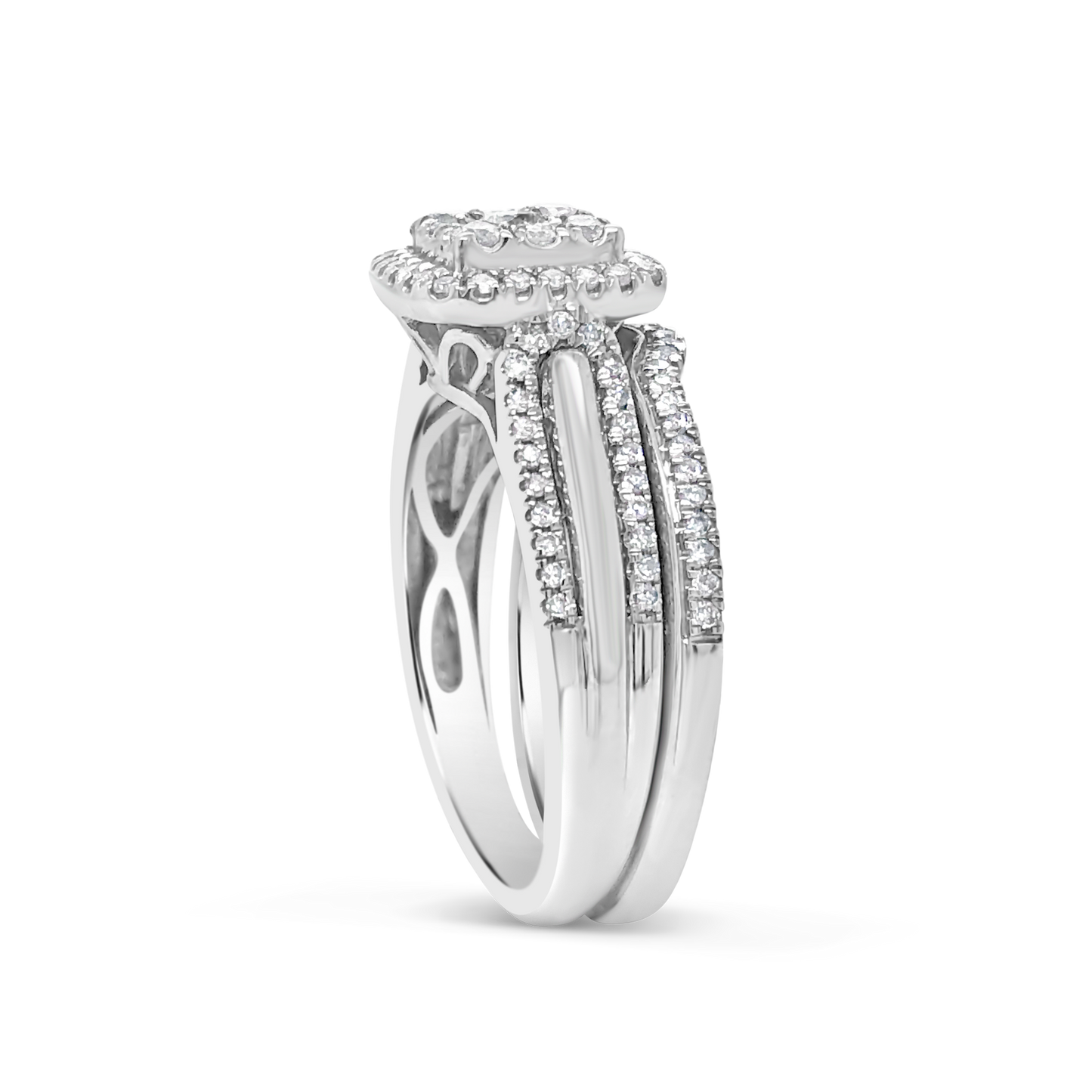 Diamond Halo Engagement Ring .80 CTW Round Cut 10K White Gold