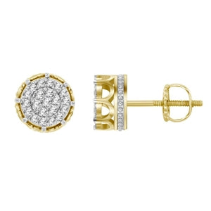 MEN'S EARRINGS 3/4 CT ROUND DIAMOND 10K YELLOW GOLD