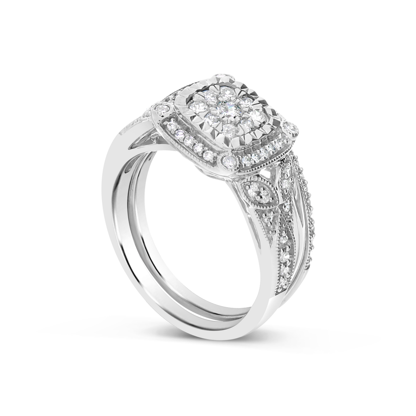 Diamond Halo Engagement Ring .65 CTW Round Cut 14K White Gold