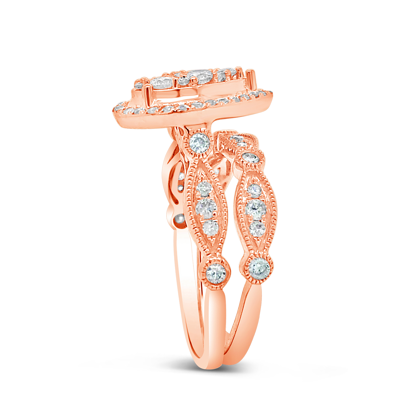 Diamond Halo Pear Shaped Engagement Ring 1 CTW Round Cut 14K Rose Gold