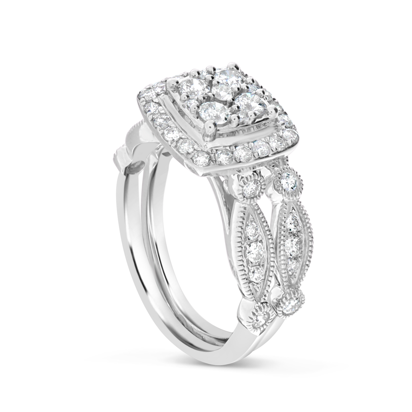 Diamond Halo Engagement Ring 1 CTW Round Cut 14K White Gold