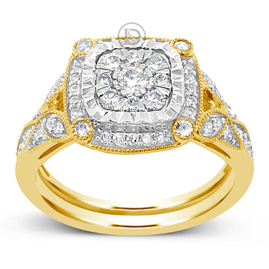 Diamond Halo Engagement Ring .65 CTW Round Cut 14K Yellow Gold