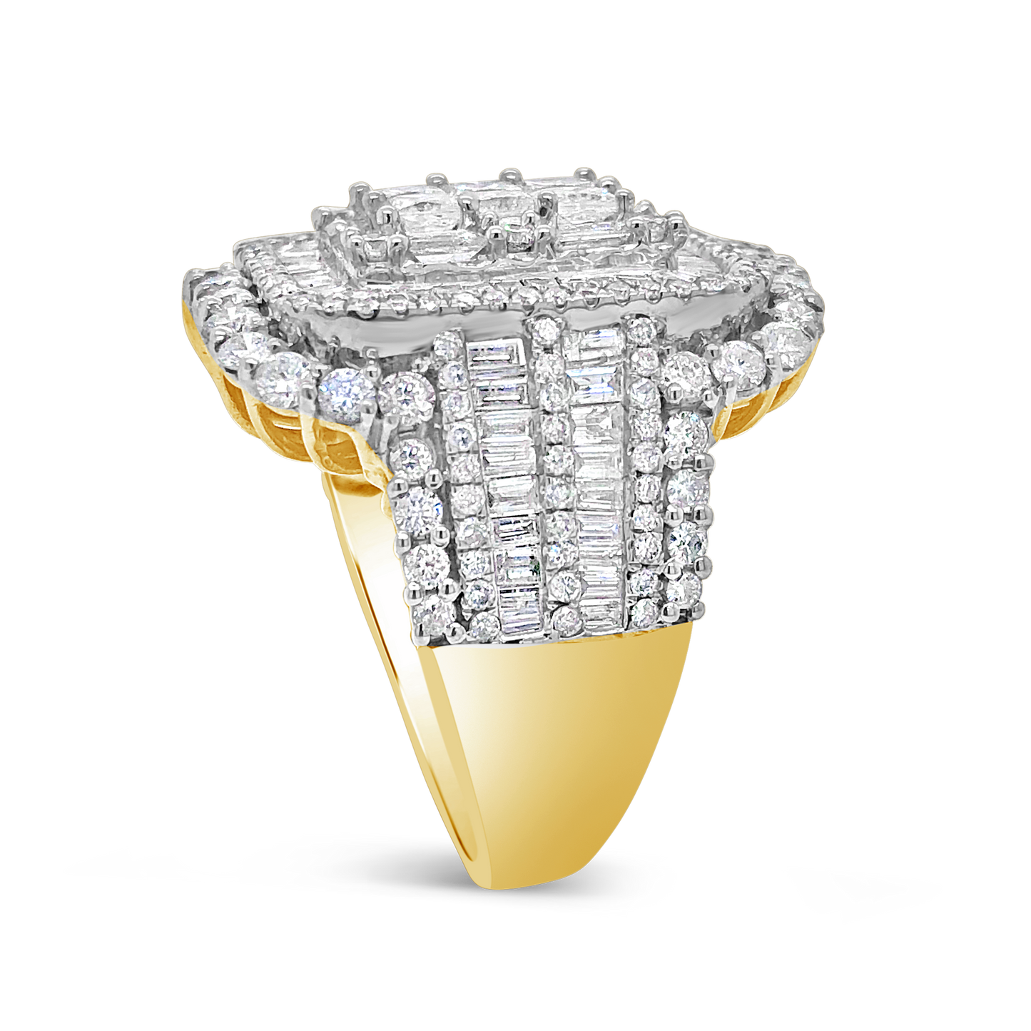 Diamond Halo Engagement Ring 5 CTW Princess w/ Baguette & Round Cut 10K Yellow Gold