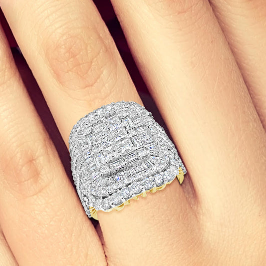 Diamond Halo Engagement Ring 5 CTW Princess w/ Baguette & Round Cut 10K Yellow Gold