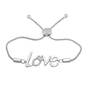 LADIES LOVE BOLO BRACELET 1/10 CT ROUND DIAMOND SILVER WHITE YELLOW PLATED