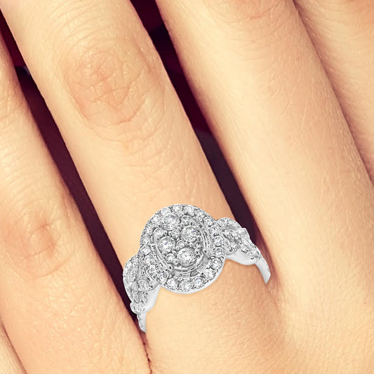 Diamond Halo Engagement Ring 1.25 CTW Round Cut 14K White Gold