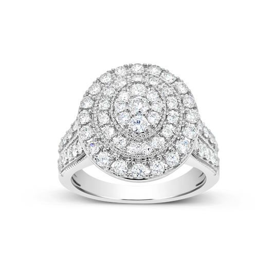 Diamond Halo Ring 1 CTW Round Cut 14K White Gold