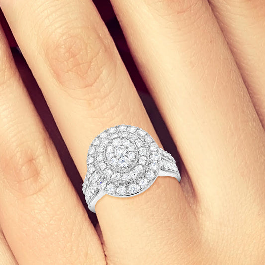 Diamond Halo Ring 1 CTW Round Cut 14K White Gold