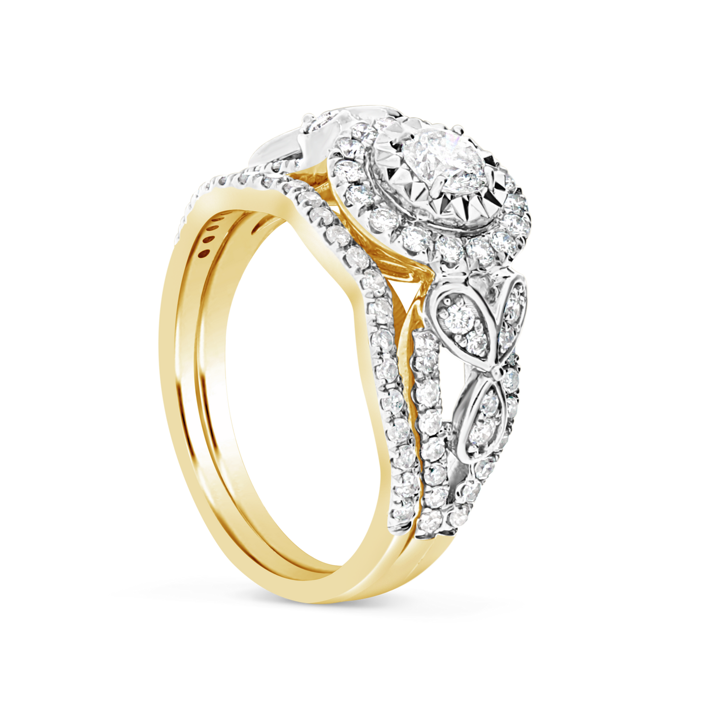 Diamond Halo Engagement Ring 1 CTW Round Cut 14K Yellow Gold