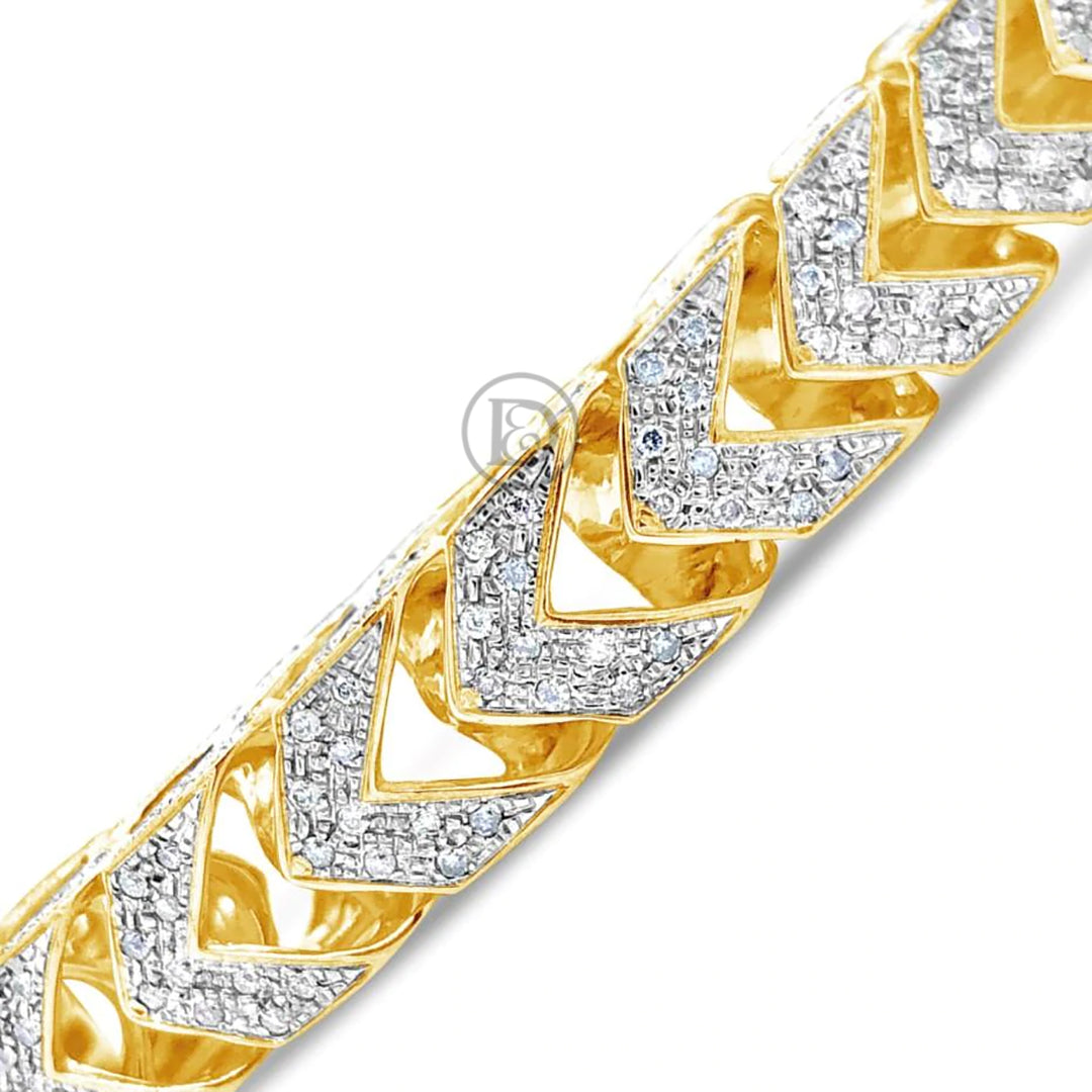 10K Solid Yellow Gold CTW Round Cut Diamond Franco Bracelet