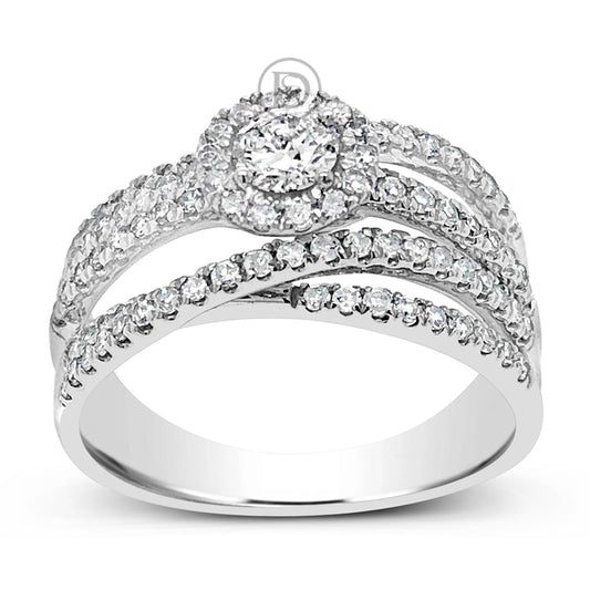 Diamond Halo Engagement Ring 1 CTW Round Cut 14K White Gold