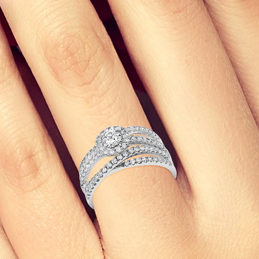 Diamond Halo Engagement Ring 1 CTW Round Cut 14K White Gold