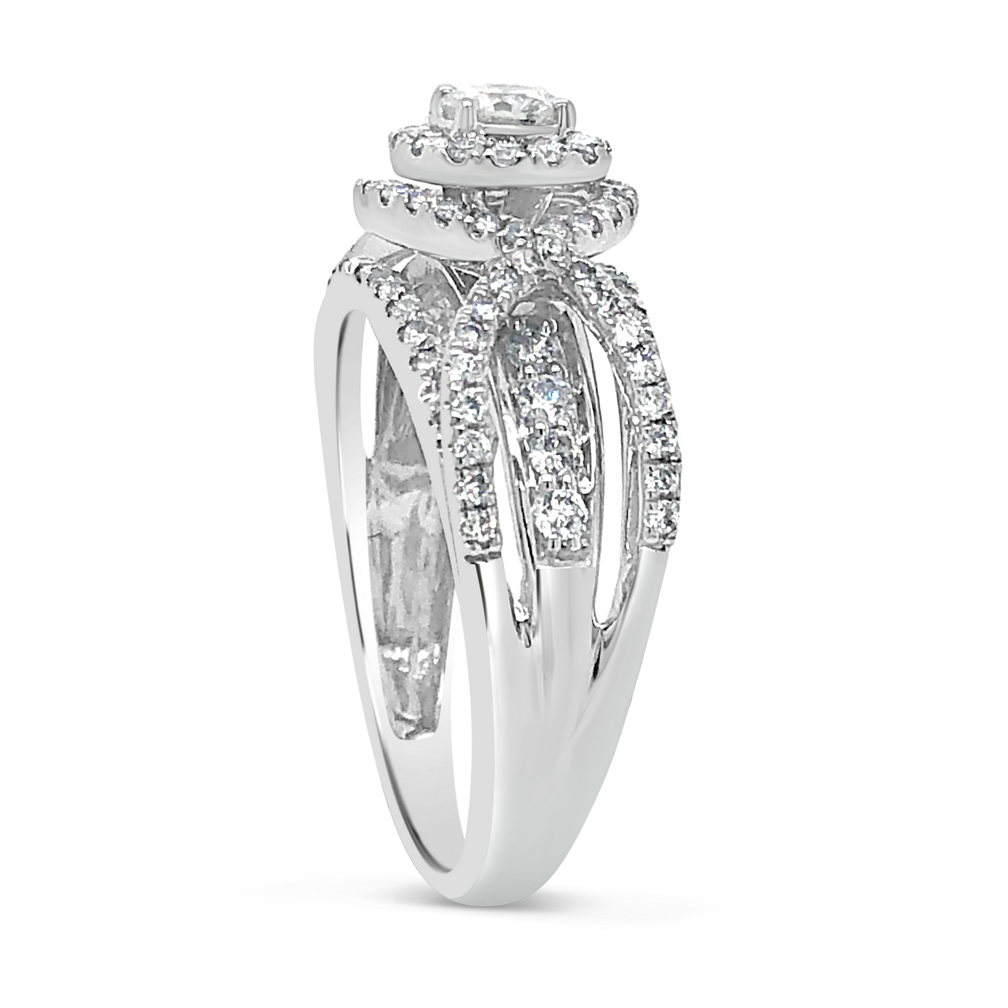 Diamond Halo Engagement Ring 1 CTW Round Cut 14K White Gold