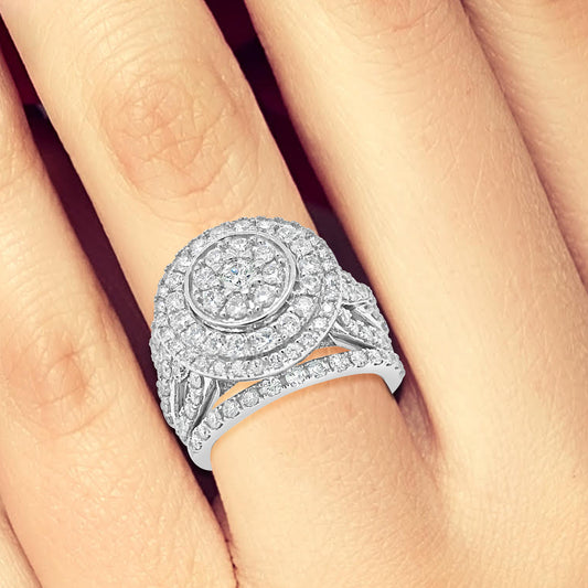 Diamond Halo Engagement Ring 2.50 CTW Round Cut 14K White Gold