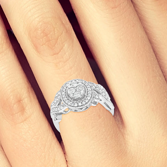 Diamond Halo Engagement Ring .65 CTW Round Cut 14K White Gold