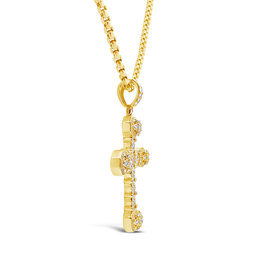 Diamond Cross Pendant 2.85 CTW Round Cut 14K Yellow Gold