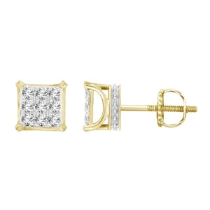 MEN'S EARRINGS 1/4 CT ROUND DIAMOND 10K YELLOW GOLD