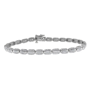 LADIES BRACELET 1 CT ROUND/BAGUETTE DIAMOND 10K WHITE GOLD