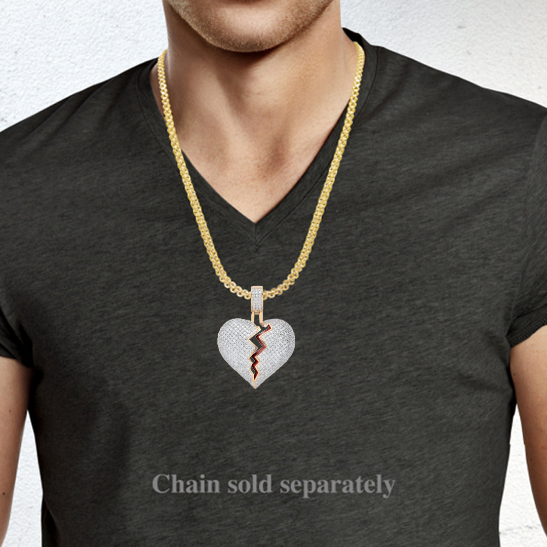 10K Yellow Gold Broken Heart Pendant With 1.40CT Diamonds
