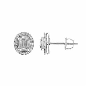 LADIES EARRINGS 3/4 CT ROUND/BAGUETTE DIAMOND 14K WHITE GOLD