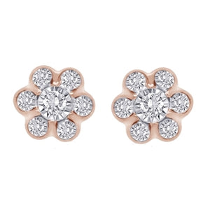 LADIES EARRING 1/4 CT ROUND DIAMOND 10K ROSE GOLD