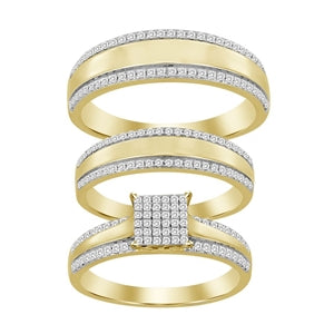 LADIES TRIO SET 1/2 CT ROUND DIAMOND 10K YELLOW GOLD