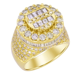 MEN'S RING 4 1/6 CT ROUND/BAGUETTE DIAMOND 10K YELLOW GOLD