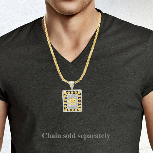 Diamond Designer Medusa Pendant 1.75 CTW Round Cut 10K Yellow Gold