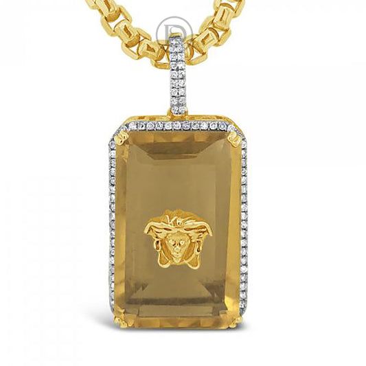 10K Yellow Gold .28ct Diamond Medusa Yellow Citrine Pendant