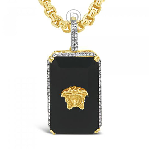 10K Yellow Gold .25ct Diamond Medusa Black Onyx Pendant