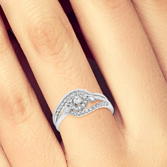 Diamond Halo Engagement Ring .33 CTW Round Cut 10K White Gold