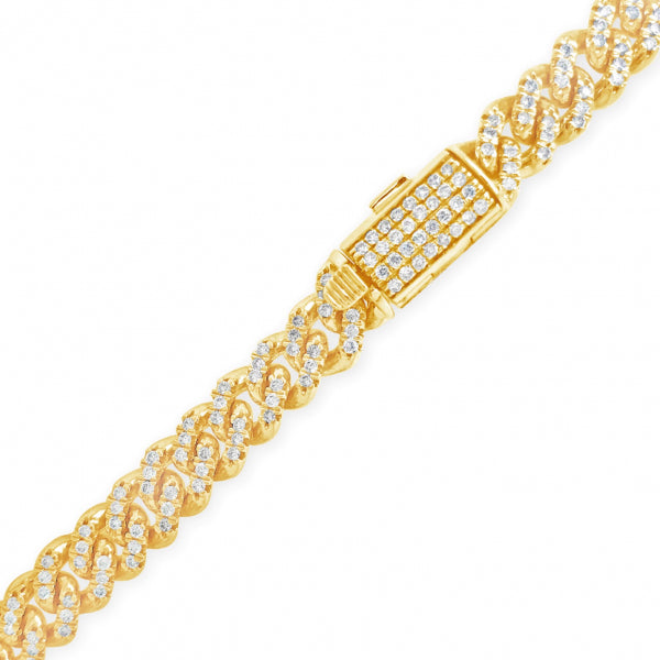 10K Solid Yellow Gold 8.87 CTW Round Cut Diamond Cuban Link Chain