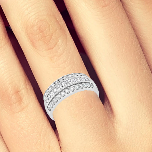 Diamond Band 1 CTW Princess Cut, Baguettes & Round Cut 14K White Gold