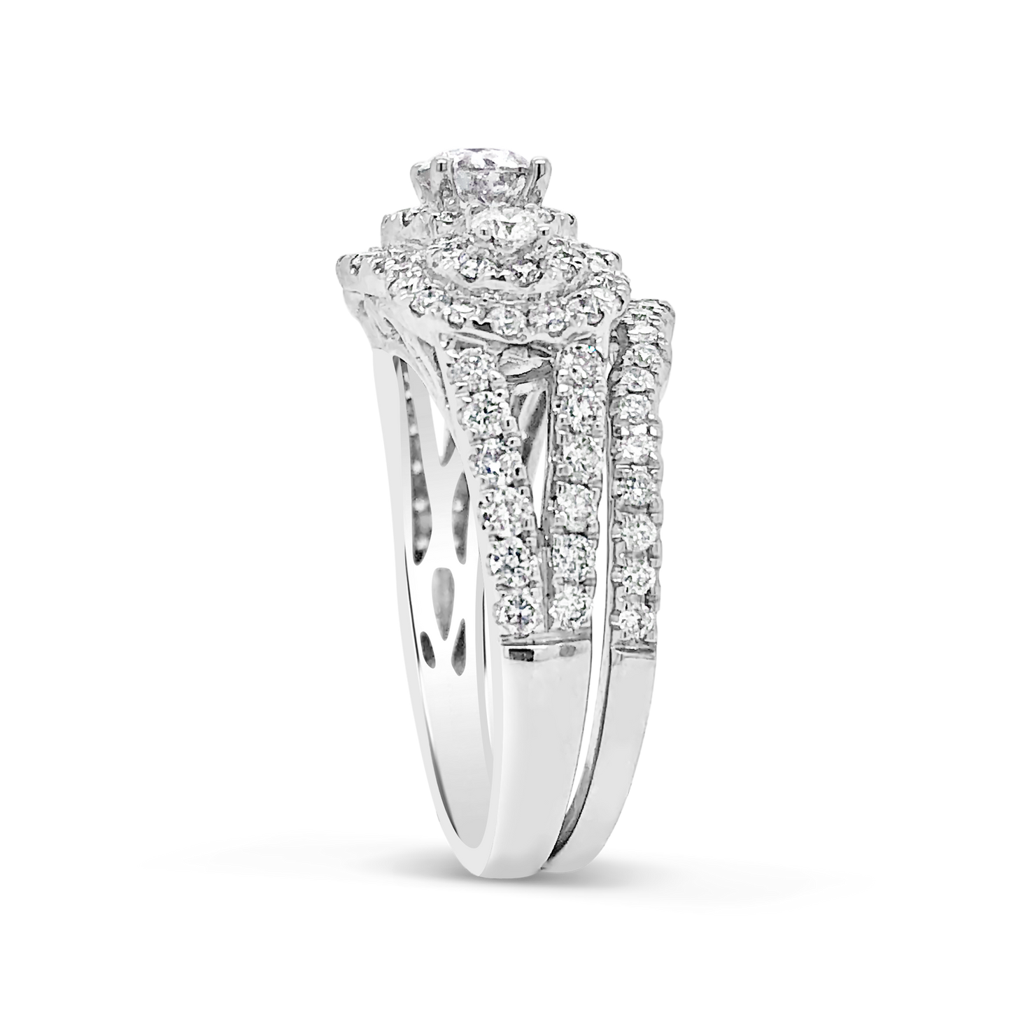 Diamond Halo Engagement Ring 1.69 CTW Round Cut 14K White Gold
