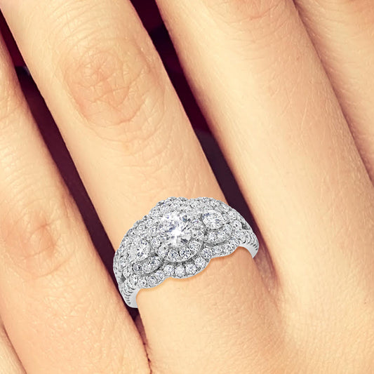 Diamond Halo Engagement Ring 1.69 CTW Round Cut 14K White Gold