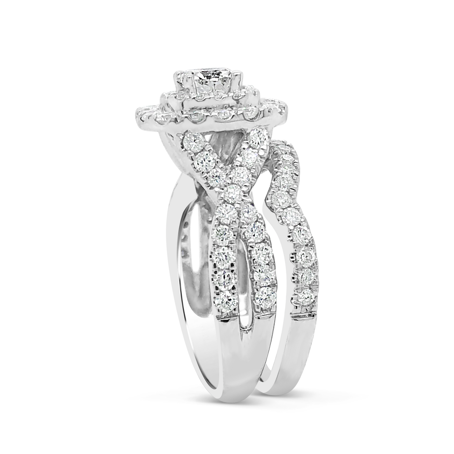 Diamond Halo Engagement Ring 1.96 CTW Round Cut 14K White Gold